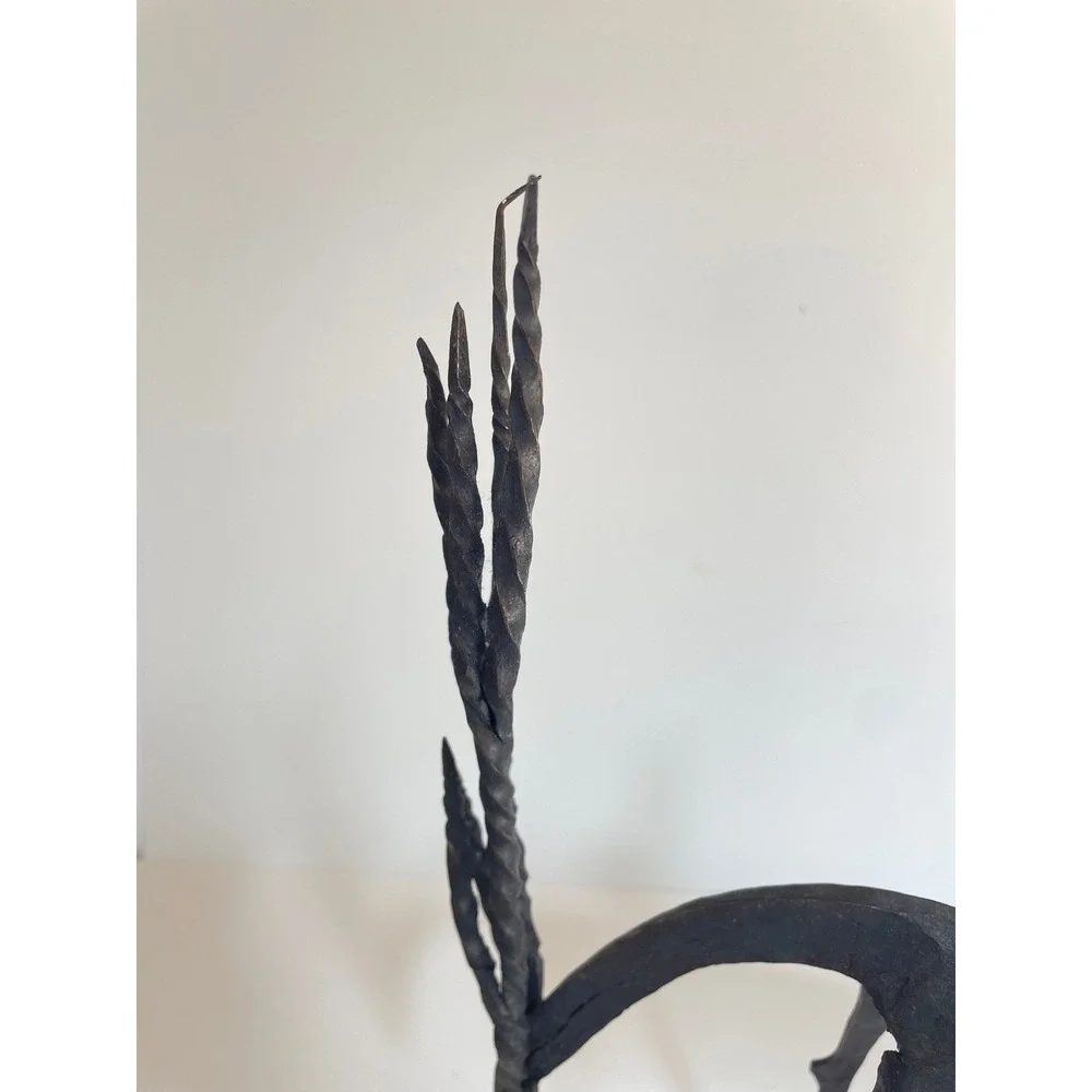Vintage Brutalist Wrought Iron Gazelle Antelope Candle Holder Folk Art Sculpture